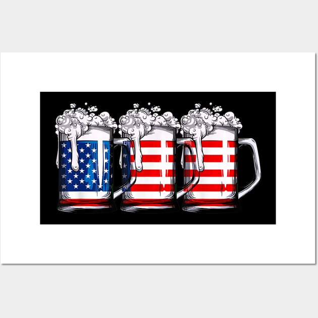 Beer American Flag T-Shirt 4th of July Men Women Merica USA Wall Art by julieariasdqr887